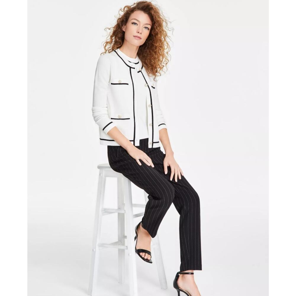 Karl Lagerfeld Paris Women White Knit Rayon Classic Crewneck Cardigan Size XL - Picture 4 of 8